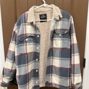 Hollister Plaid Shirt Jacket in Gray, Cream & Burgundy
